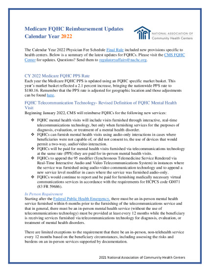 Medicare FQHC Reimbursement Rates 2022