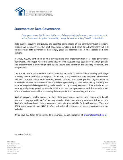 NACHC's Statement on Data Governance