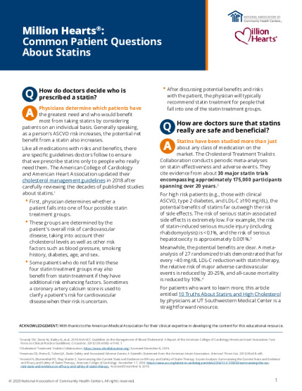 Million Hearts: Common Questions About Statins